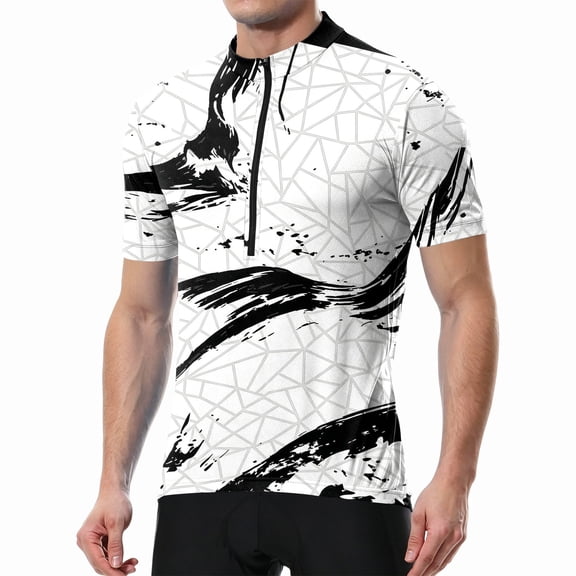 Cycling Jersey Men Printed Bike Jersey Shirt Short Sleeve Bike Clothes Moisture Wicking Quick Dry, Breathable Mesh Black L