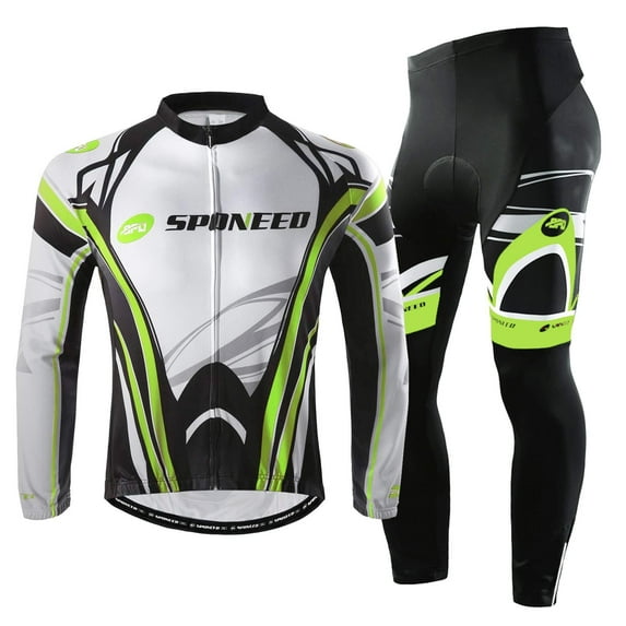 Cycling Jersey Set for Men Reflective Breathable Bicycling Shirts Bike Biking Pants Padded Green L