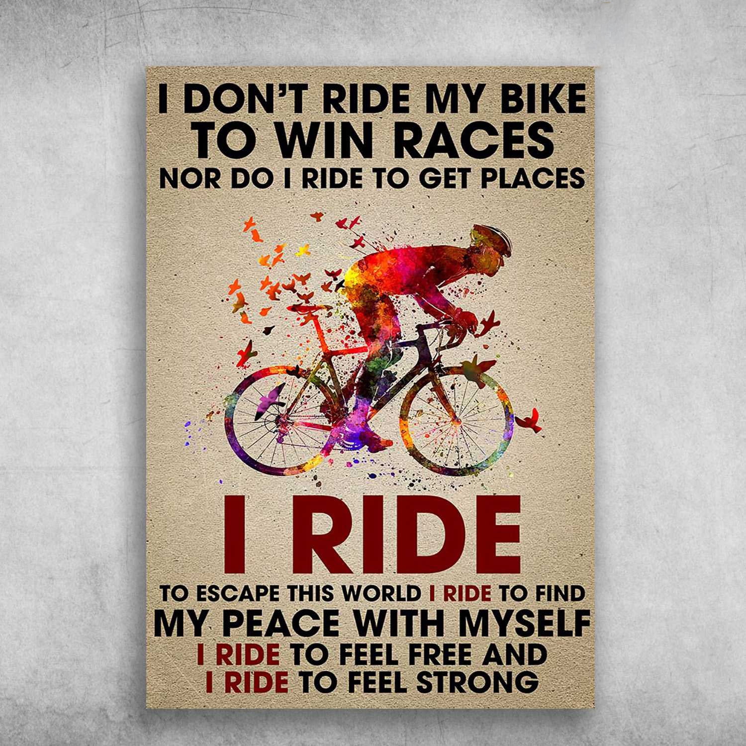 Targa Metallo 'I Don't Ride My Bike To Win Races' - 20x30 Cm, Decorazione Per Ciclisti, Inglese