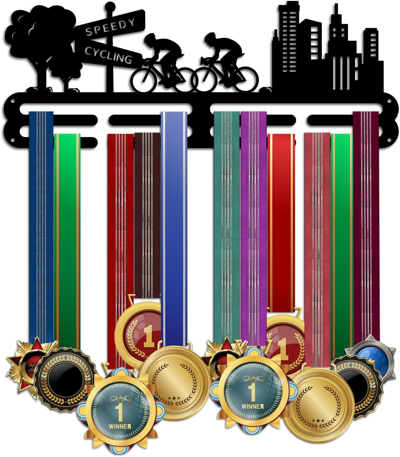 Cycling Medal Hanger Display Competition Medal Holder 3 Lines Sport Award Rack Wall Mount Iron Frame for Over 50 Medals Necklace Jewelry 40x15cm/15.7x5.9inch DIY