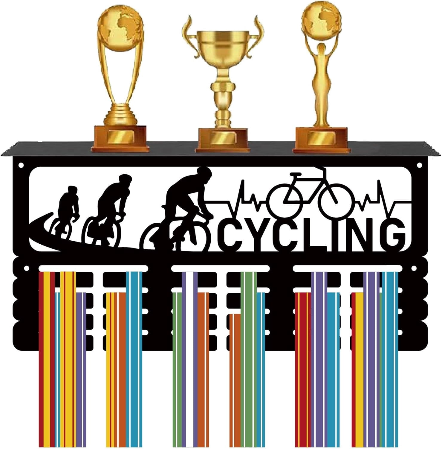 Cycling Medal Hanger Display Medal Holder with Shelf Sports Rack Wall Mount Frame Iron Hook Trophy Medal Stand for Hanging Medals Awards Biking Marathon Athlete Medalist 15.7 x 7.9Inch Making DIY