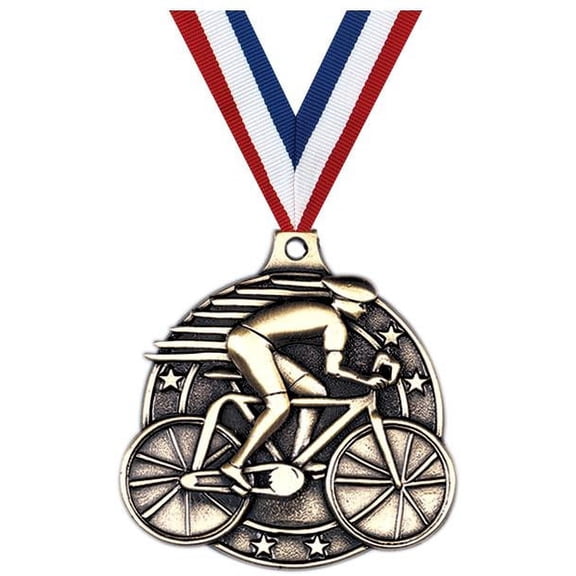 Cycling Medals, 2" Gold Diecast Cycling Medal Award 10 Pack