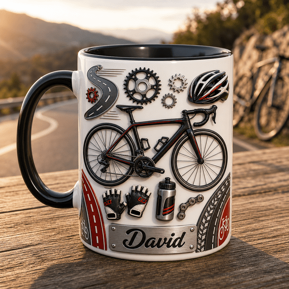 Cycling Mug Custom Name Road Bike Helmet Gift for Father’s Day
