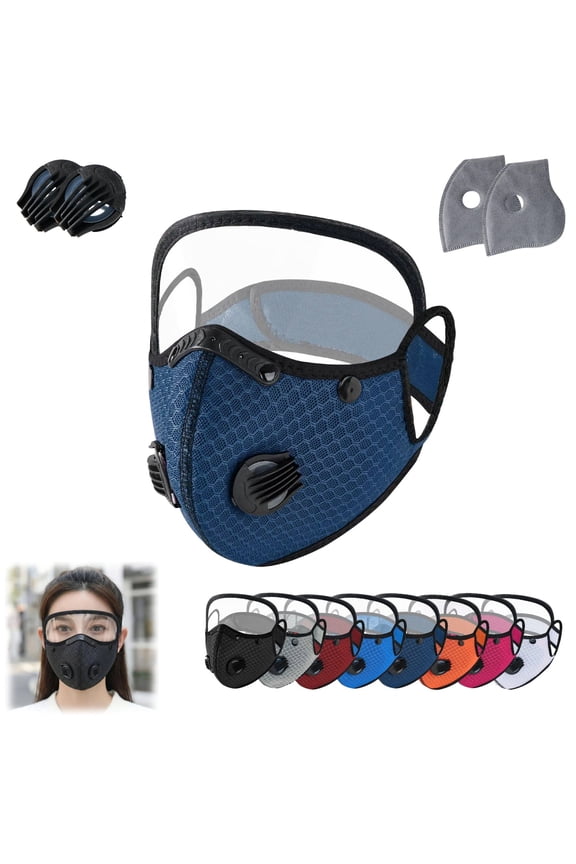 Cycling Protective Face Mask With Activated Carbon Filters, Breathable Dust & Haze Blocking Mask For Outdoor Sports Activities,Navy blue