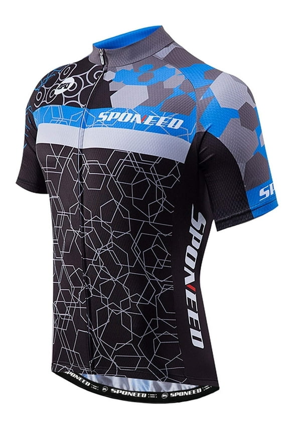 Bicycle Shirts for Men Cycling Jersey Full Zipper Road Biking Tops Short Sleeve with Pockets Blue XL