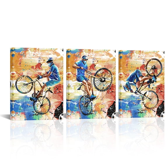 Cycling Show Wall Art Boys Room Decor Graffiti Canvas Prints Pictures for Mens Bike Lovers Bedroom Game Room Decoration Framed and Ready to Hang 12"16"3 Pcs