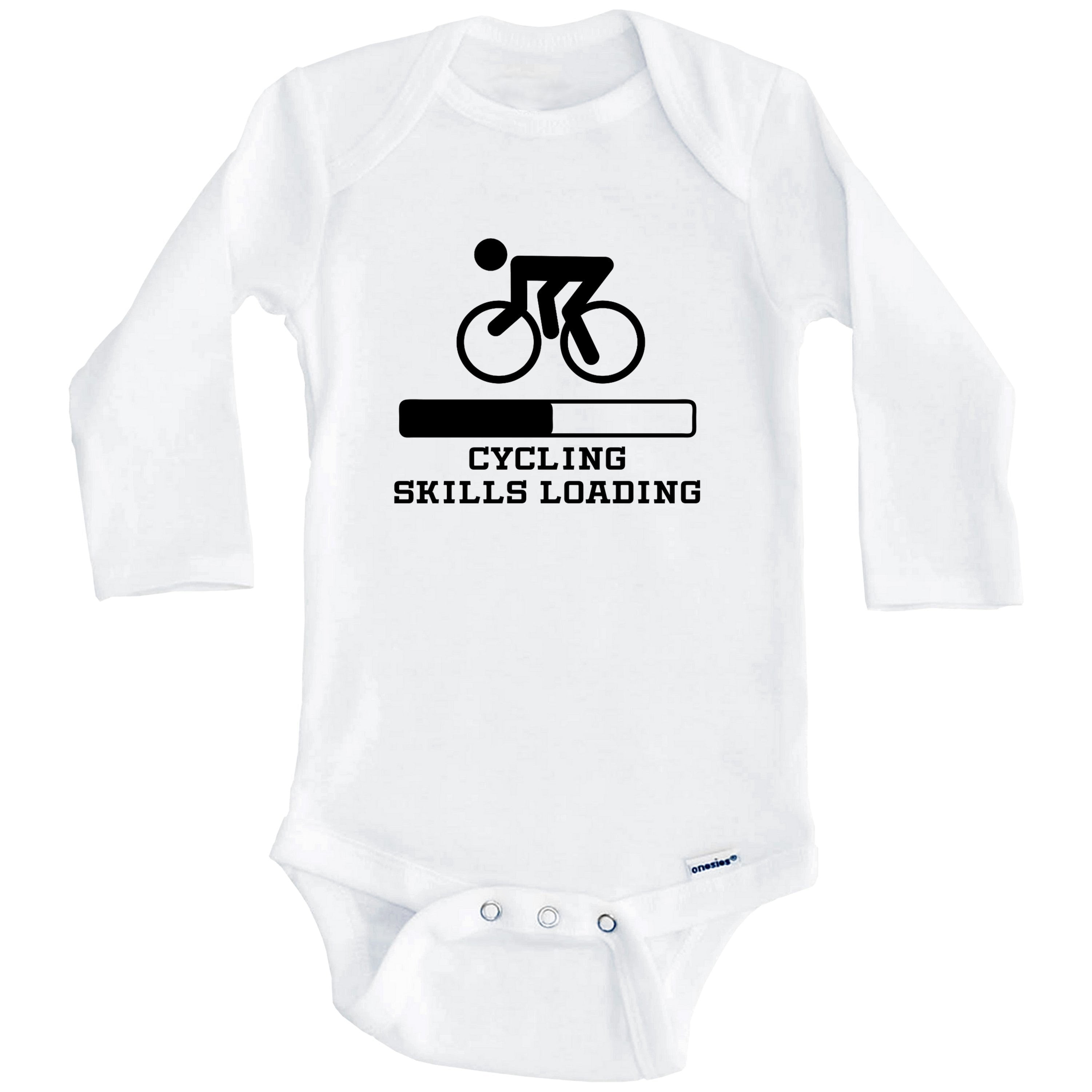 Cycling Skills Loading Funny Sports Humor One Piece Baby Bodysuit (Long Sleeve), 0-3 Months White