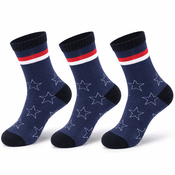 Cycling Socks 3-Pack, Cushioned Crew Bike Socks, Half Terry Athletic Sports Socks, Star Print, Unisex, Size 10-13