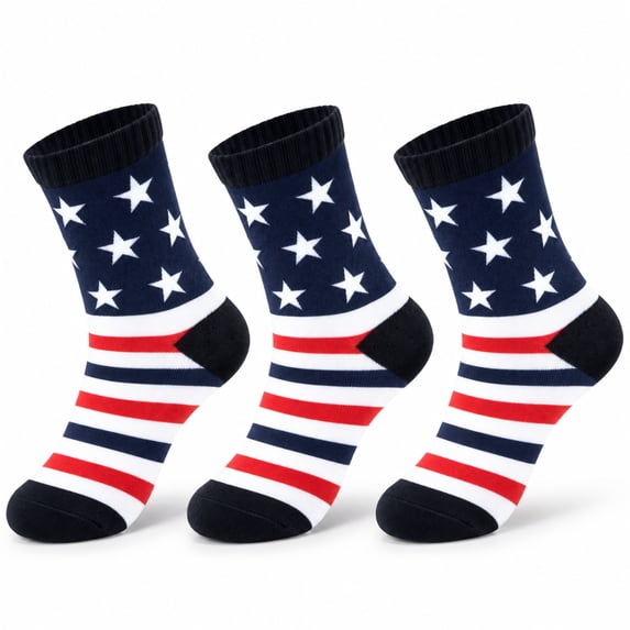 Cycling Socks 3-Pack, Cushioned Crew Bike Socks, Half Terry Athletic Sports Socks, Stripe Print, Unisex, Size 10-13