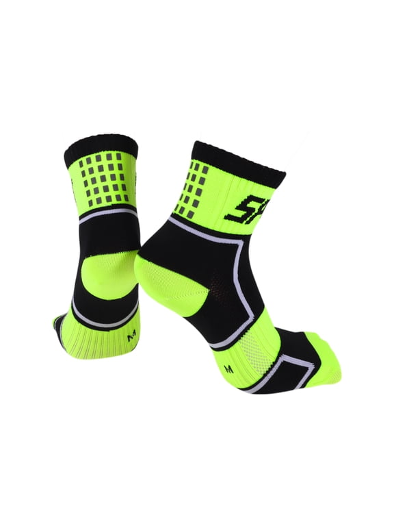 Cycling Socks Anti-friction m Outdoor Bike Socks Green,Black Unsex 1 Pair Colorblocked Square Reflective