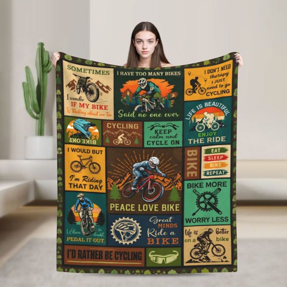 Cycling Throw Blanket Mountain Bike Bicycle Mountain Rider Quote Gift for Cyclists 50x40 in
