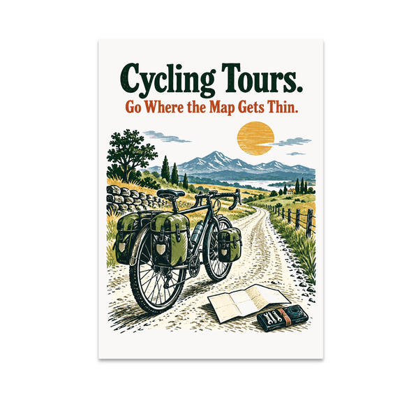Cycling Tours Go Where the Map Gets Thin - Cycling Enthusiast - 13x19 Poster Print