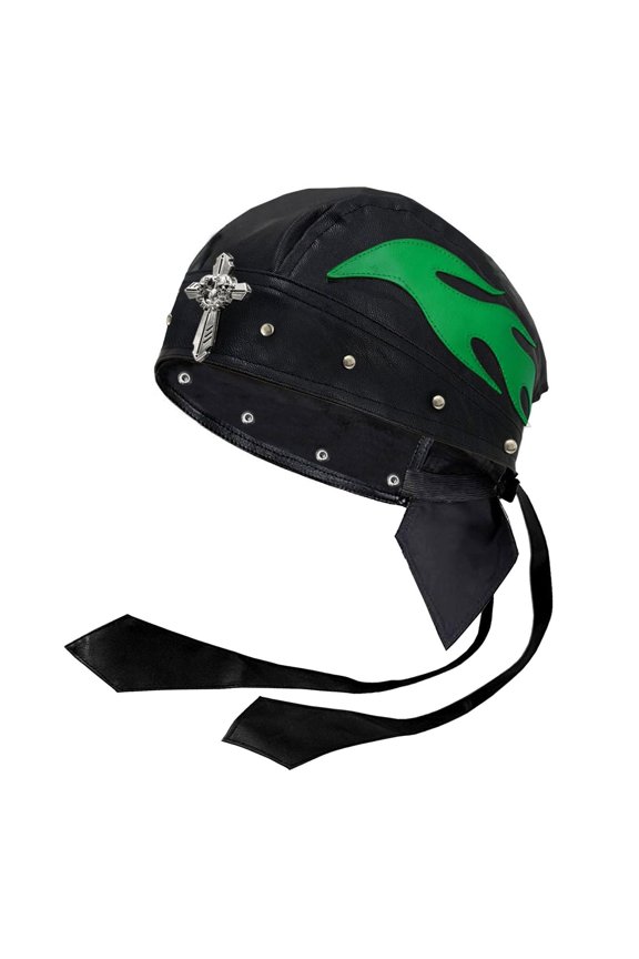Cycling Wrap Skull Cross Cap Men/Women Do Du Rag Leather Doo Rag Flame Cap with Snug Fit for Outdoor Activities