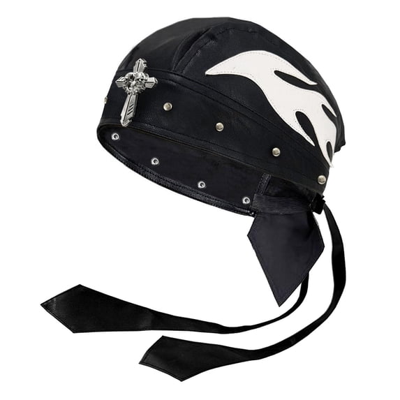 Cycling Wrap Skull Cross Cap Men/Women Do Du Rag Leather Doo Rag Flame Cap with Snug Fit for Outdoor Activities