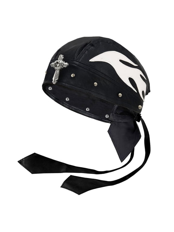 Cycling Wrap Skull Cross Cap Men/Women Do Du Rag Leather Doo Rag Flame Cap with Snug Fit for Outdoor Activities