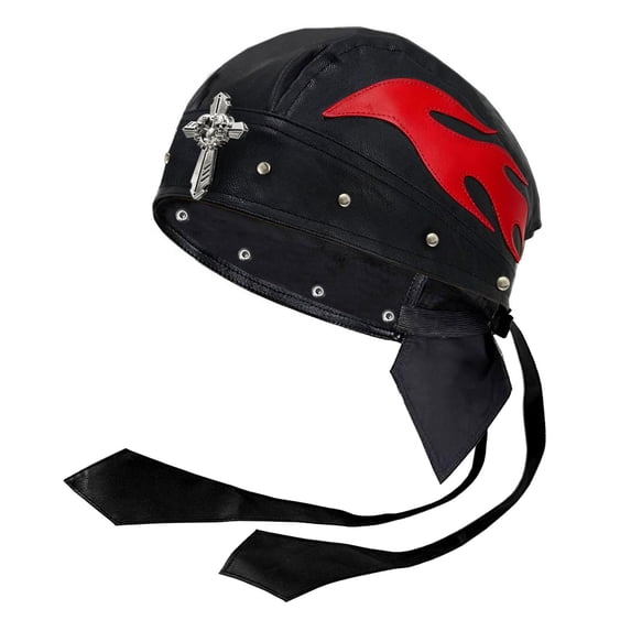 Cycling Wrap Skull Cross Cap Men/Women Do Du Rag Leather Doo Rag Flame Cap with Snug Fit for Outdoor Activities
