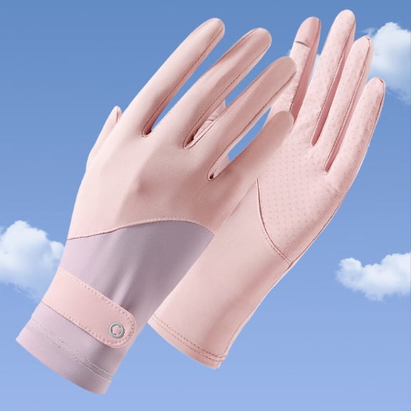 Cycling gloves for women, thin, quick drying, sunscreen, ice silk gloves, medium to long, anti slip, driving, exposed fingers, color blocking, two fingers missing
