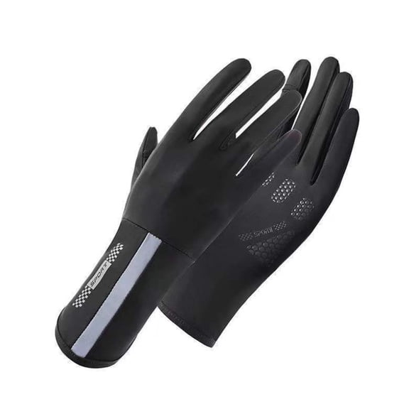 Cycling gloves for women, thin, quick drying, sunscreen, ice silk gloves, medium to long, anti slip, driving, exposed fingers, color blocking, two fingers missing