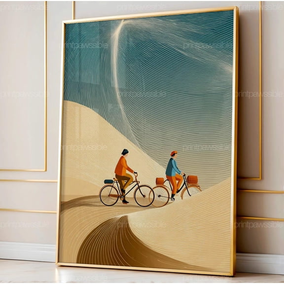 Cyclist Graphic Art Print Retro Optical Line Illustration Minimalist Modern Mid Century Wall Unframed Paper Print