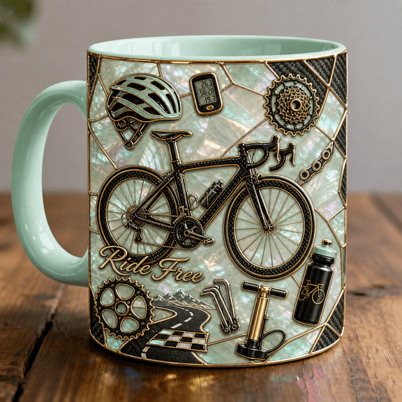 Cyclist Mug 3D Effect Mint Black Bike Coffee Cup Gift for Cyclists and Riders