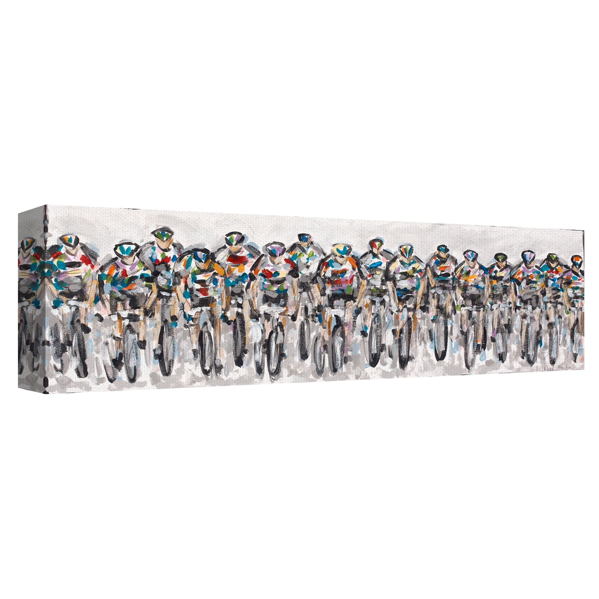 Cyclists Racing Abstract Canvas Art in 12 x 36 Wood Frame