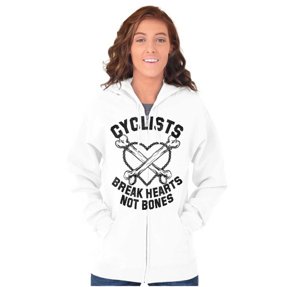 Cyclists Break Hearts Not Bones Biker Zip Hoodie Sweatshirt Women Brisco Brands X