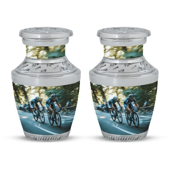 Cyclists in Motion Precious Moments - Mini Keepsake Urn for Eternal Love - Tiny Ashes Holder - Funeral Urns For Human Ashes - Memorial Urns 3 Inch, Set Of 2