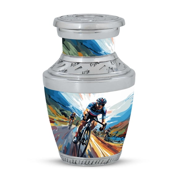 Cyclists Racing Artwork Infinite Iris Mini Keepsake Urn - Blossom of Memories - Floral Eternity - Funeral Urns For Human Ashes - Memorial Urns 3 Inch, 1 Pc