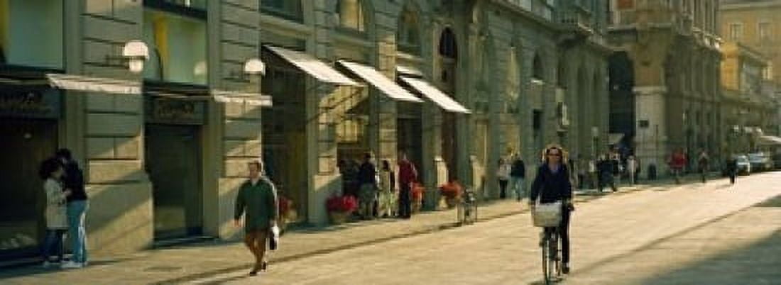 Cyclists and pedestrians on a street City Center Florence Tuscany Italy Canvas Art - Panoramic Images (18 x 7)