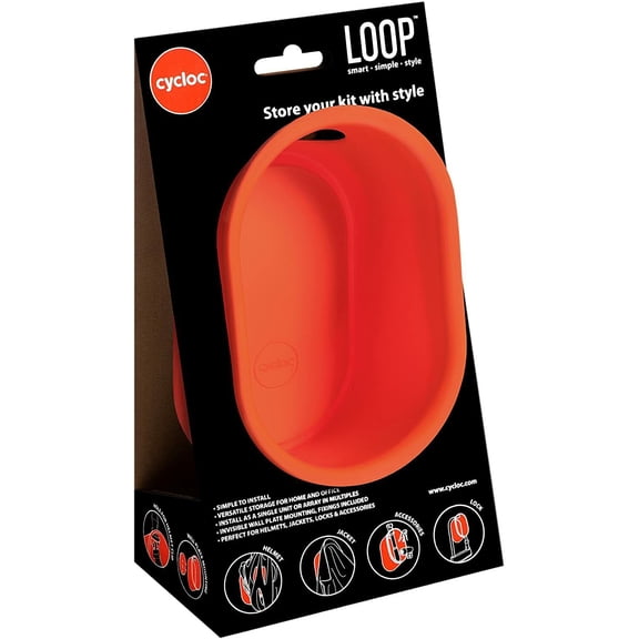 Cycloc Loop Elegant Wall Mount Helmet and Accessory Bike Storage - Orange