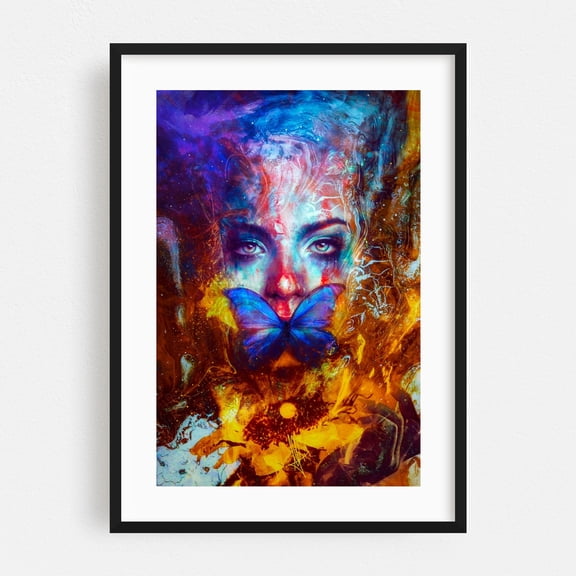 Cyclolysis Metamorphica - Digital Art Surrealism Abstract Psychedelic Modern Art Butterfly Fantasy Mystical Black Framed Wall Art Print 5 x 7 inches