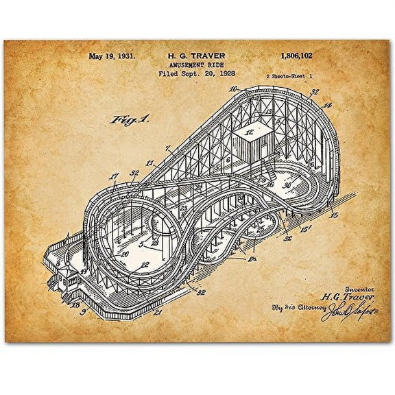 Cyclone Roller Coaster - 11x14 Unframed Patent Print - Great Gift for Amusement Park Fans