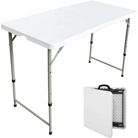 Cyclone Sound (4ft, 6ft, 8ft) Folding Table White Plastic Portable Table for Indoor/Outdoor Use, Picnics, Camping, and Parties