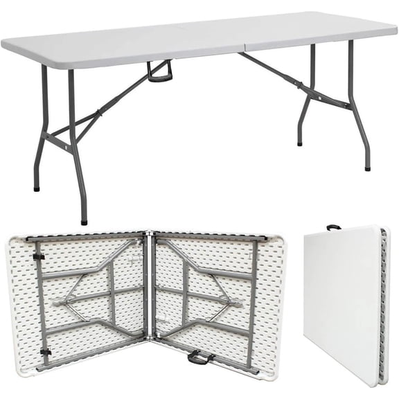 Cyclone Sound (4ft, 6ft, 8ft) Folding Table White Plastic Portable Table for Indoor/Outdoor Use, Picnics, Camping, and Parties
