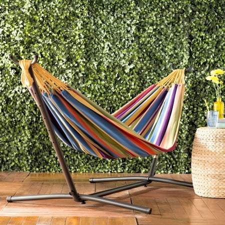 CycloneSound 2-Person Hammock with Premium Canvas and 450 LB Capacity Metal Stand (Rainbow)