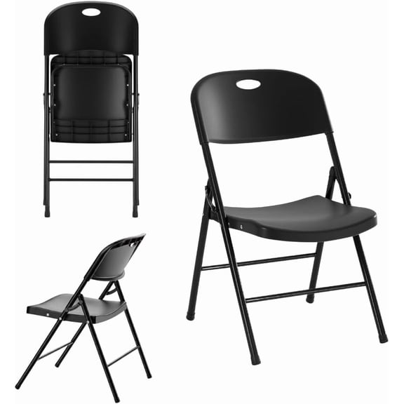 CycloneSound Heavy Duty Plastic Foldable Chair for Adults, Portable Folding Chair for Patio, Backyard, Party, or Wedding — Comfortable Stackable Outdoor Chair, Black (1 Pack)