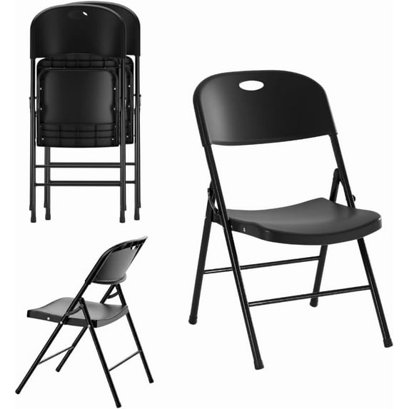 CycloneSound Heavy Duty Plastic Folding Chairs, 300 lb Capacity, Portable Foldable Chairs for Events, Patio, Weddings, Indoor/Outdoor, Black (2 Pack)