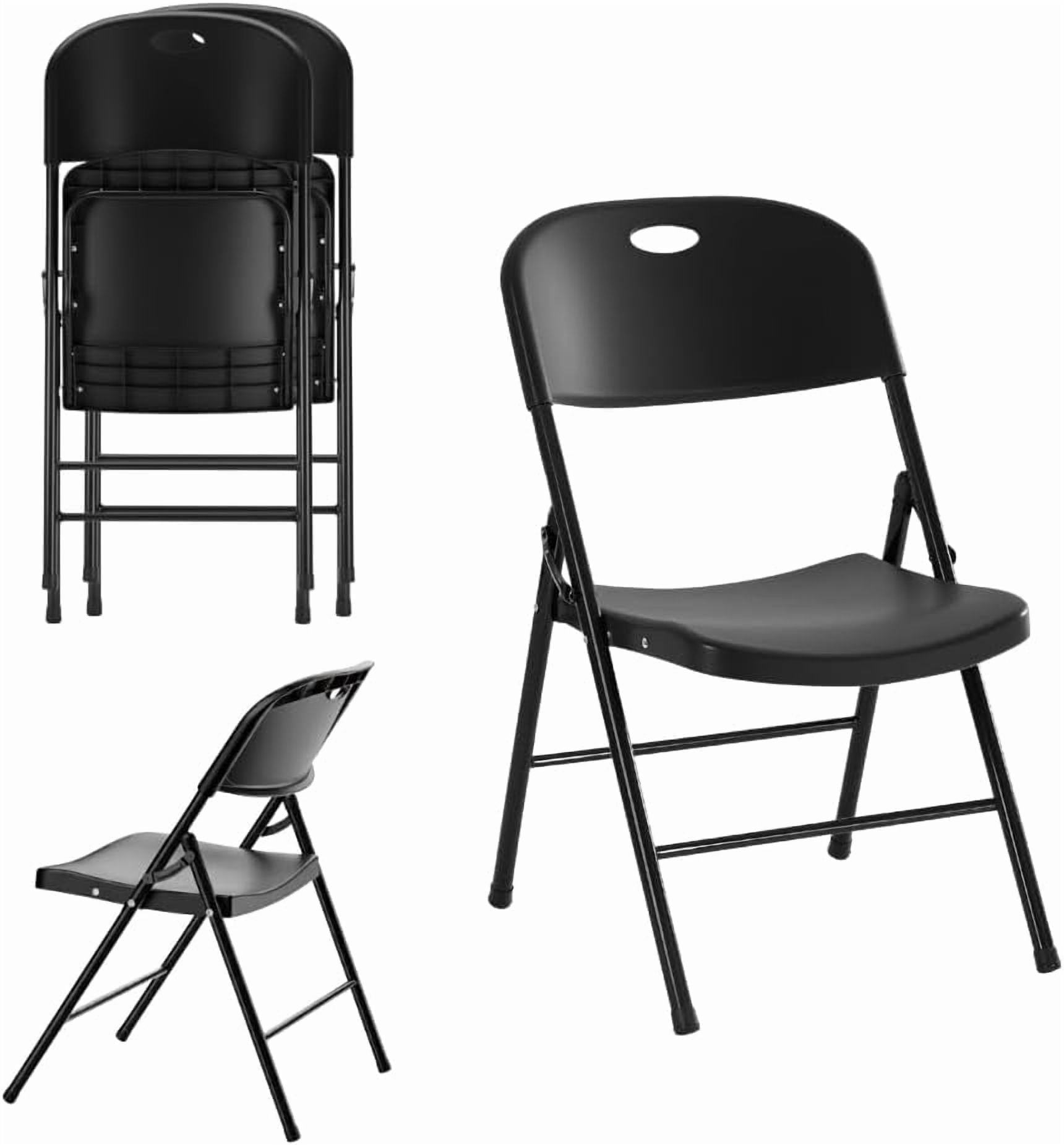 CycloneSound Heavy Duty Plastic Folding Chairs, 300 lb Capacity, Portable Foldable Chairs for Events, Patio, Weddings, Indoor/Outdoor, Black (2 Pack)