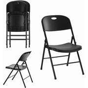 CycloneSound Heavy Duty Plastic Folding Chairs, 300 lb Capacity, Portable Foldable Chairs for Events, Patio, Weddings, Indoor/Outdoor, Black 2 Pack