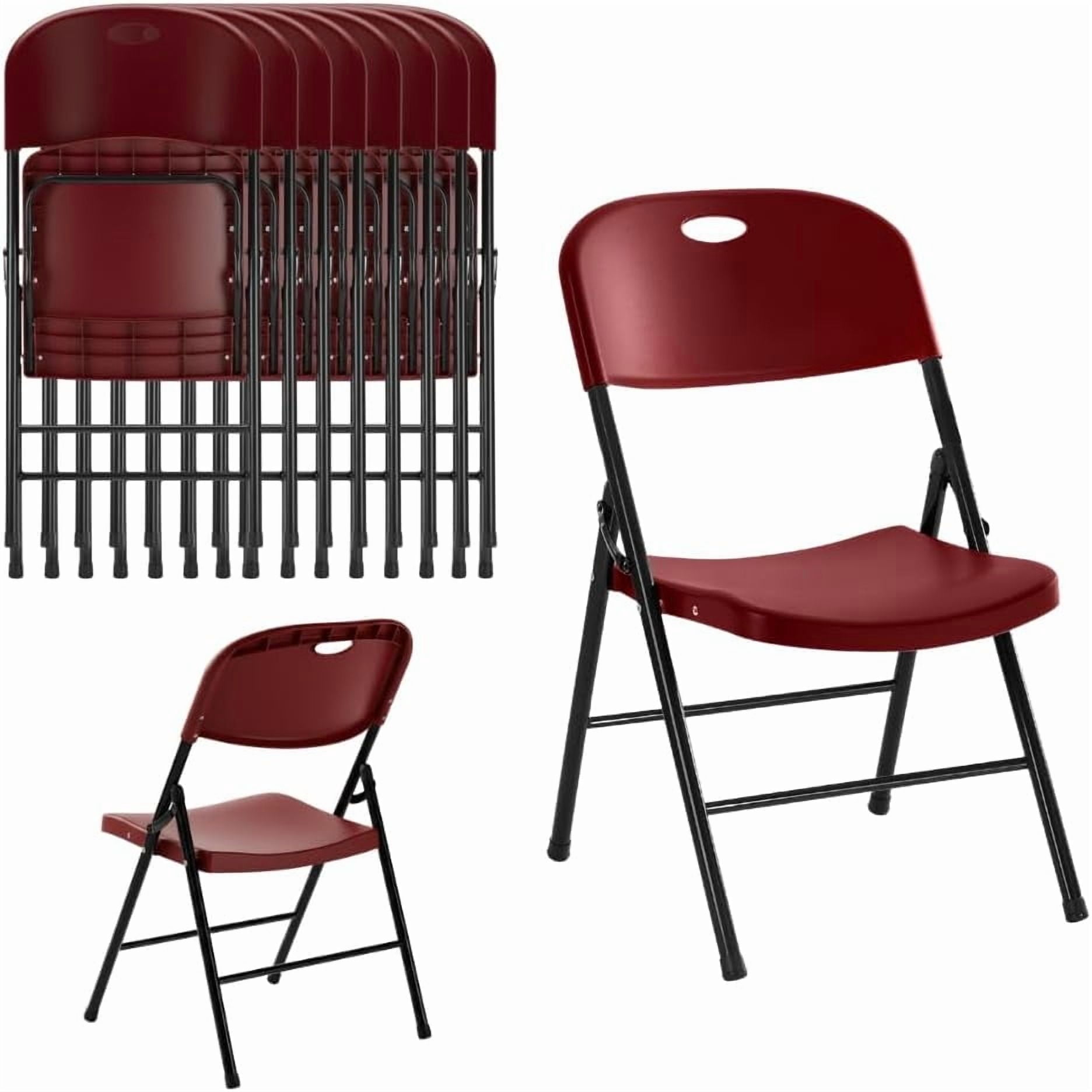 CycloneSound Heavy Duty Plastic Folding Chairs, 300 lb Capacity, Portable Foldable Chairs for Events, Patio, Weddings, Indoor/Outdoor, Red (8 Pack)