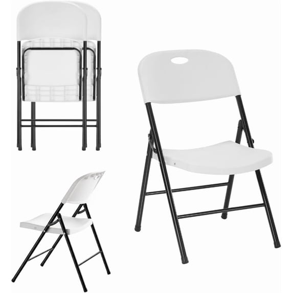 CycloneSound Heavy Duty Plastic Folding Chairs, 450 lb Capacity, Portable Foldable Chairs for Events, Patio, Weddings, Indoor/Outdoor, White (2 Pack)