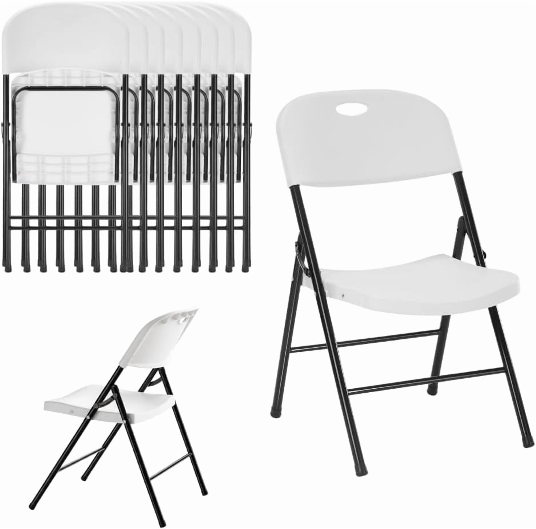 CycloneSound Heavy Duty Plastic Folding Chairs, 300 lb Capacity, Portable Foldable Chairs for Events, Patio, Weddings, Indoor/Outdoor, White (8 Pack)