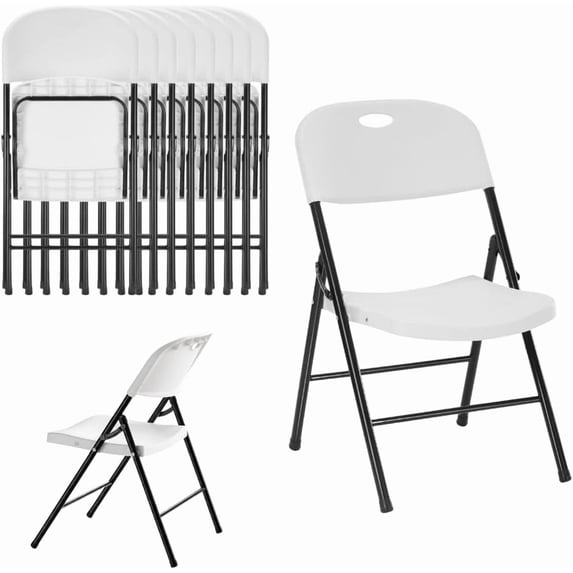 CycloneSound Heavy Duty Plastic Folding Chairs, 300 lb Capacity, Portable Foldable Chairs for Events, Patio, Weddings, Indoor/Outdoor, White (8 Pack)