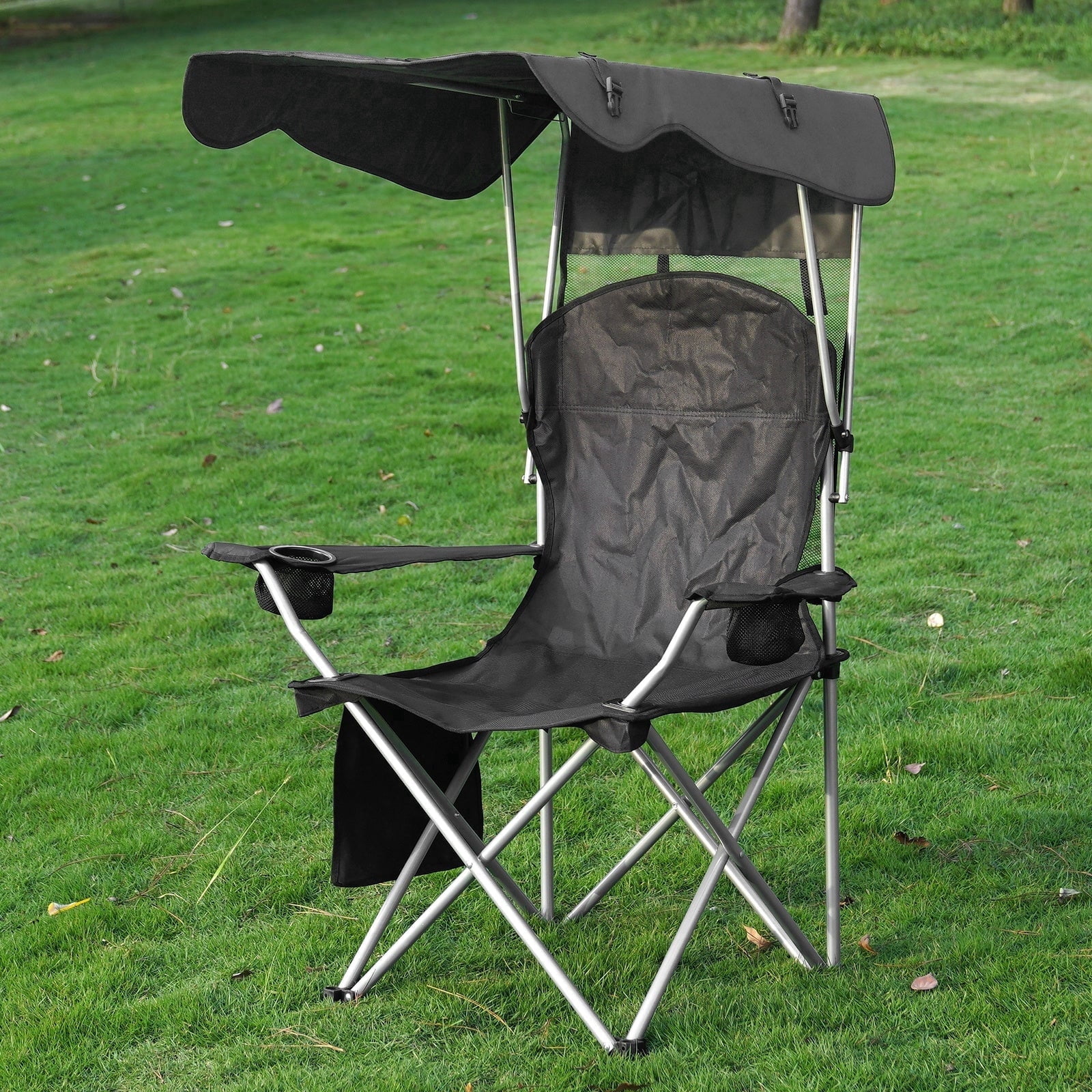 CycloneSound Portable Folding Camping Chair with Canopy Adjustable Shade for Beach, Camping, and Outdoor Activities