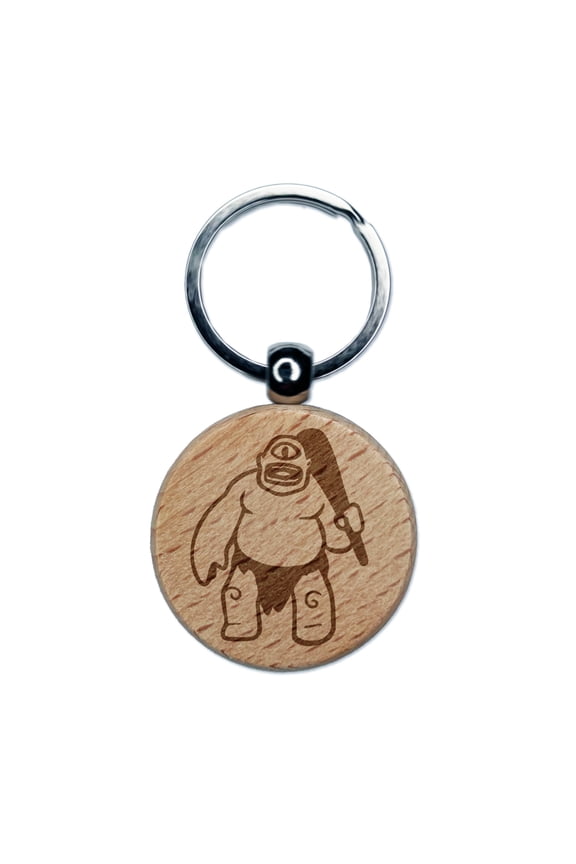 Cyclops Giant Greek Monster Round Keychain Charm Tag - Engraved Wood
