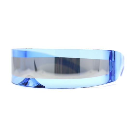 Cyclops Shield Neon Color Lens Plastic Wrap Sunglasses Blue Silver Mirror