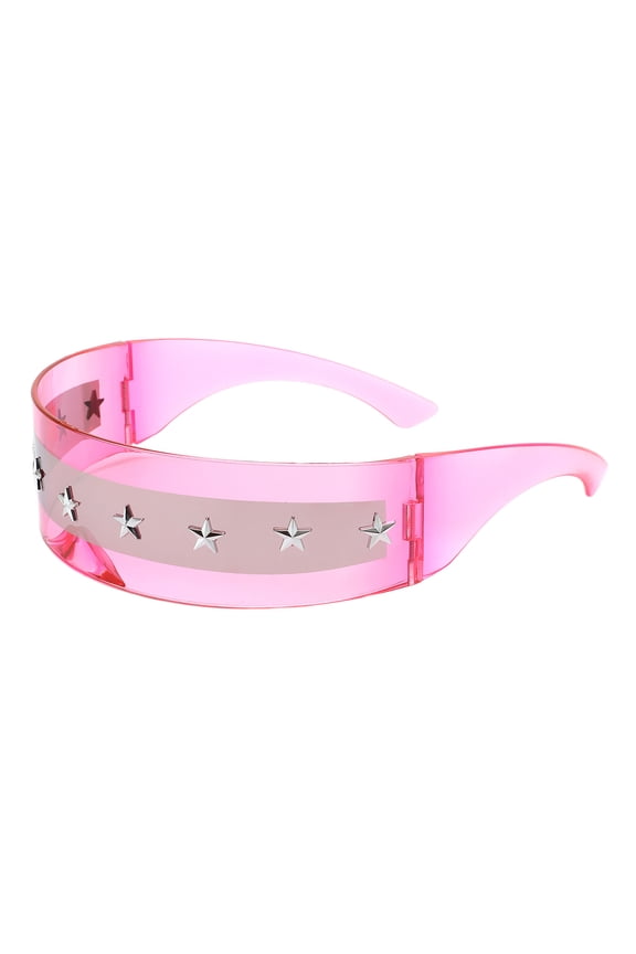Cyclops Shield Sunglasses Star Studs Mirrored Mono Lens Rectangle UV 400 Pink