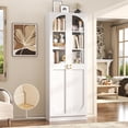 thumbnail image 1 of 80-Inch Tall White Arched Bookcase with Glass Doors, 6-Tier Wooden Pantry and Storage Cabinet, Seamless Fit Wall for Home Office and Living Room, 1 of 9