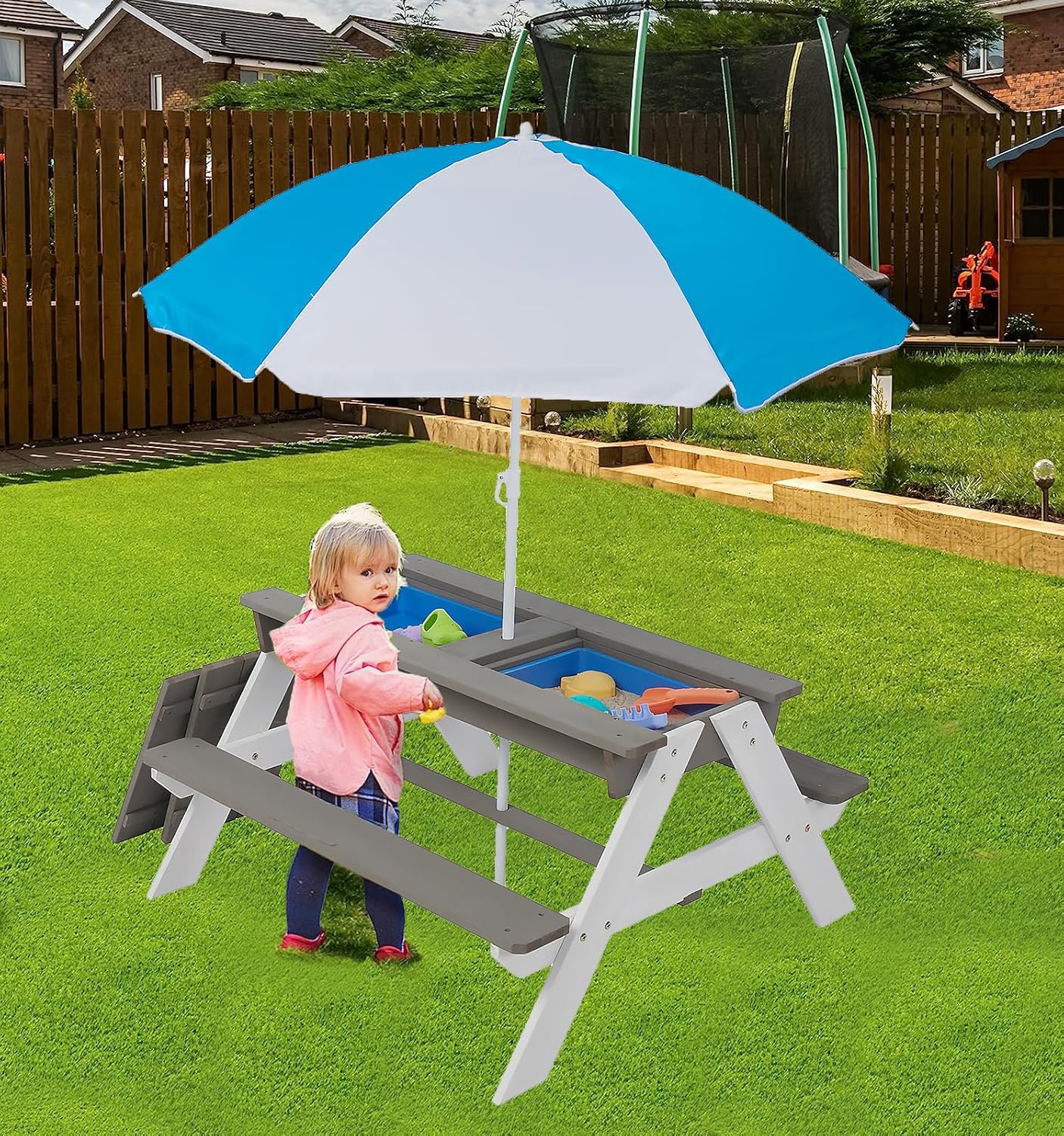 Cycodo Kids 3-in-1 Sand & Water Activity Table,Outdoor Wooden Picnic ...