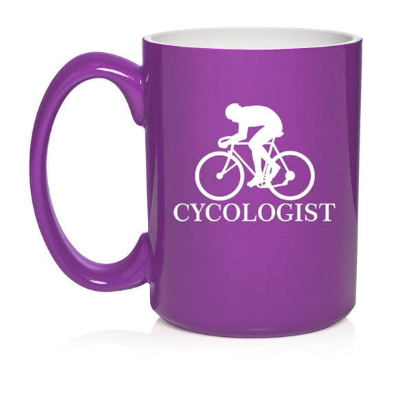 Cycologist Bike Bicycle Cycling Funny Ceramic Coffee Mug Tea Cup Gift for Her, Him, Friend, Gift For Cyclist (15oz Purple)